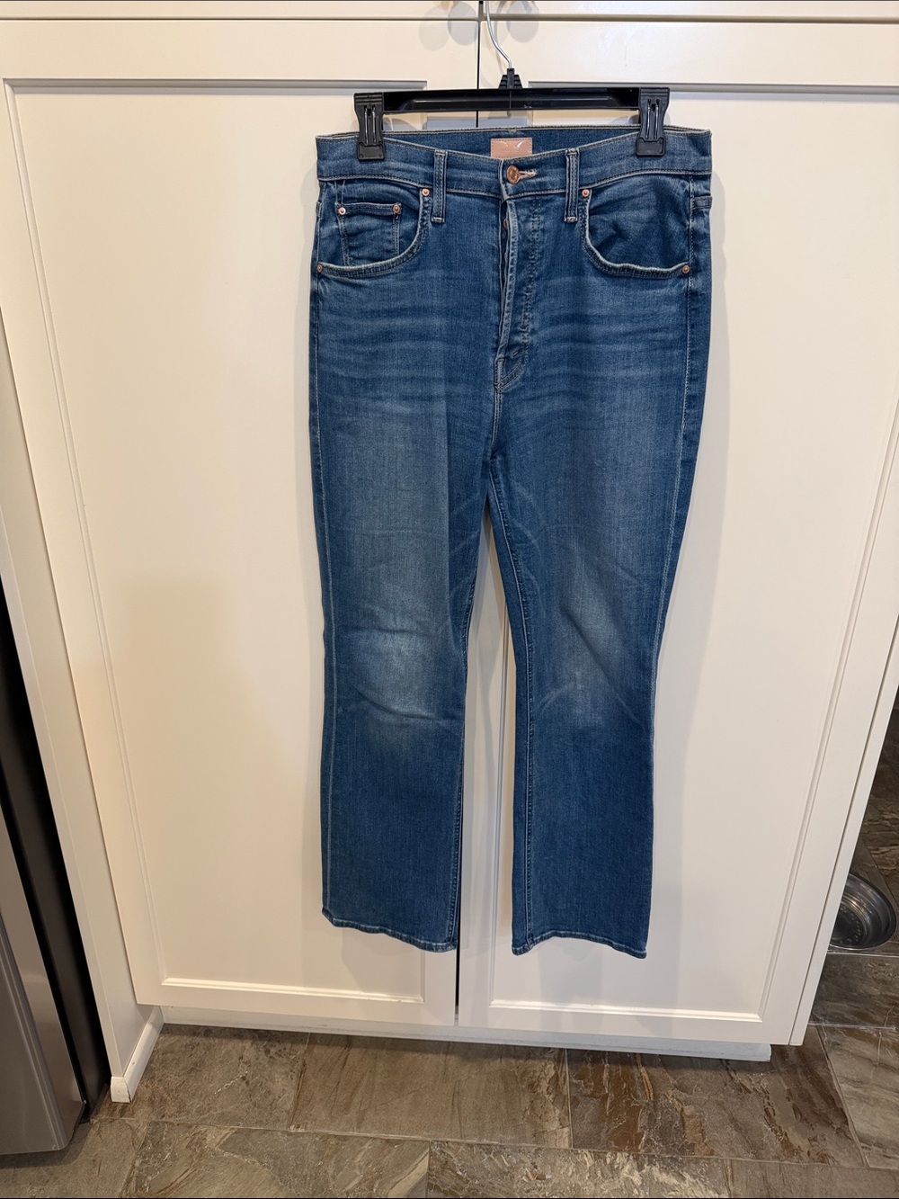MOTHER Straight Leg Jeans in Mid Blue Wash